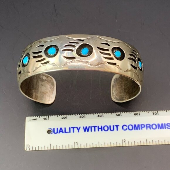 Navajo Bear Claw Paw Shadowbox Turquoise Sterling Cuff Bracelet P. Spencer - Picture 11 of 14